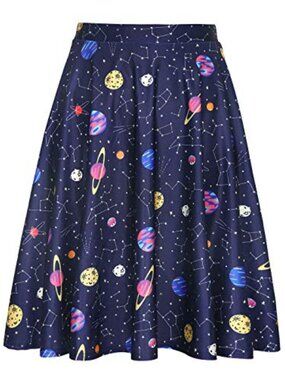 Women's Midi Skater Skirt Knee Length High Waist Flowy A-Line Pleated